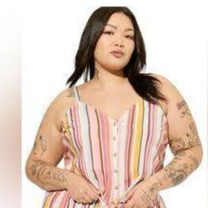 Torrid Striped Multicolor Lyocell Button-Down Tie Front Tank Size 2X